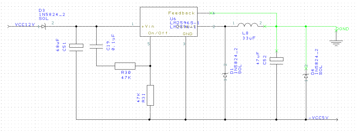 菜鸟问:lm2596-5.0v 设计输出负-5v电源,输出电压的问题