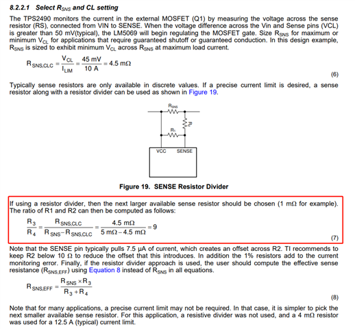 Here R3 and R4 should be R1 and R2, right? Should the formula of R1 and R2 be i=45mv/(Rsns*(R1/(R1+R2)))